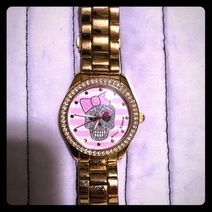 Betsey Johnson gold sugar skull watch
